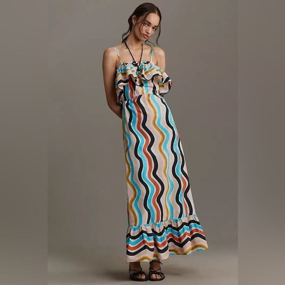 Farm Rio Sleeveless Ruffle Maxi Dress - Picture 1 of 8